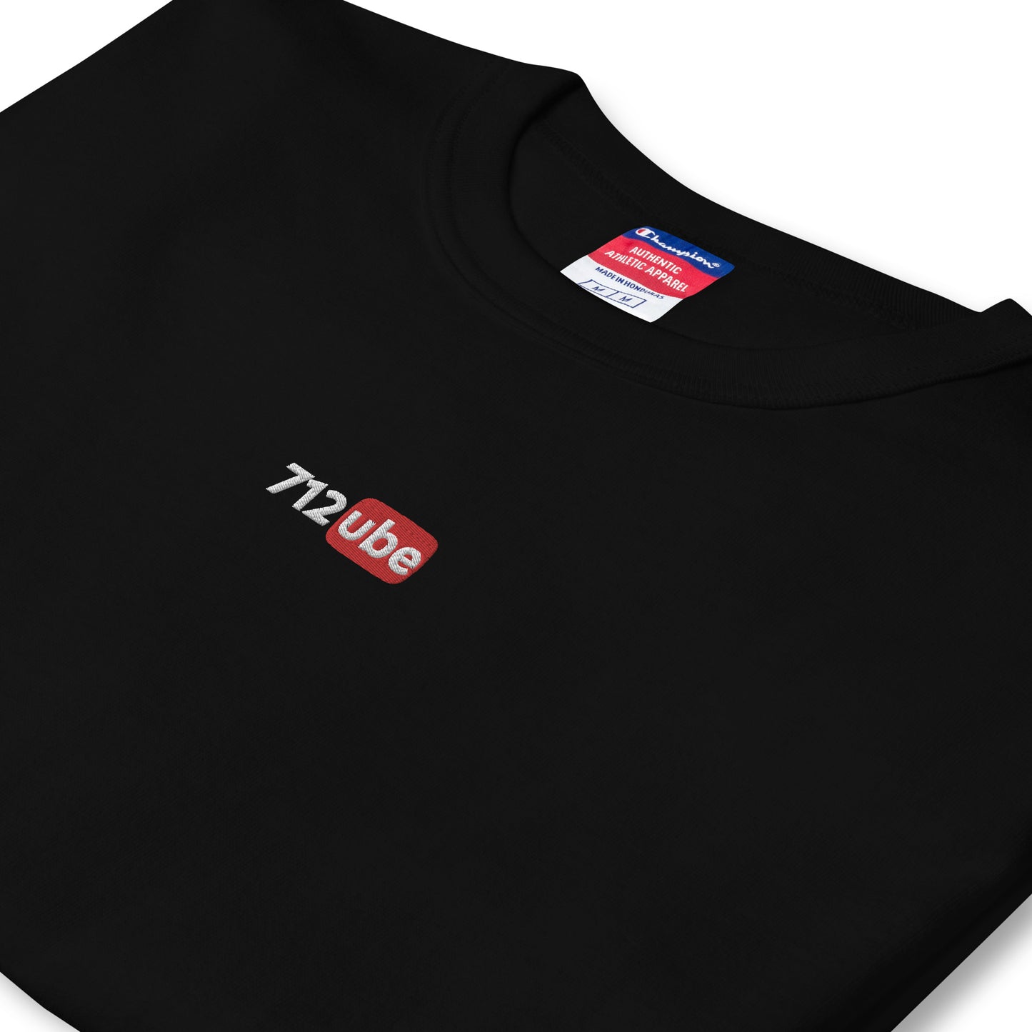 712ube x Champion Embroidered Men's T-Shirt (White Logo)