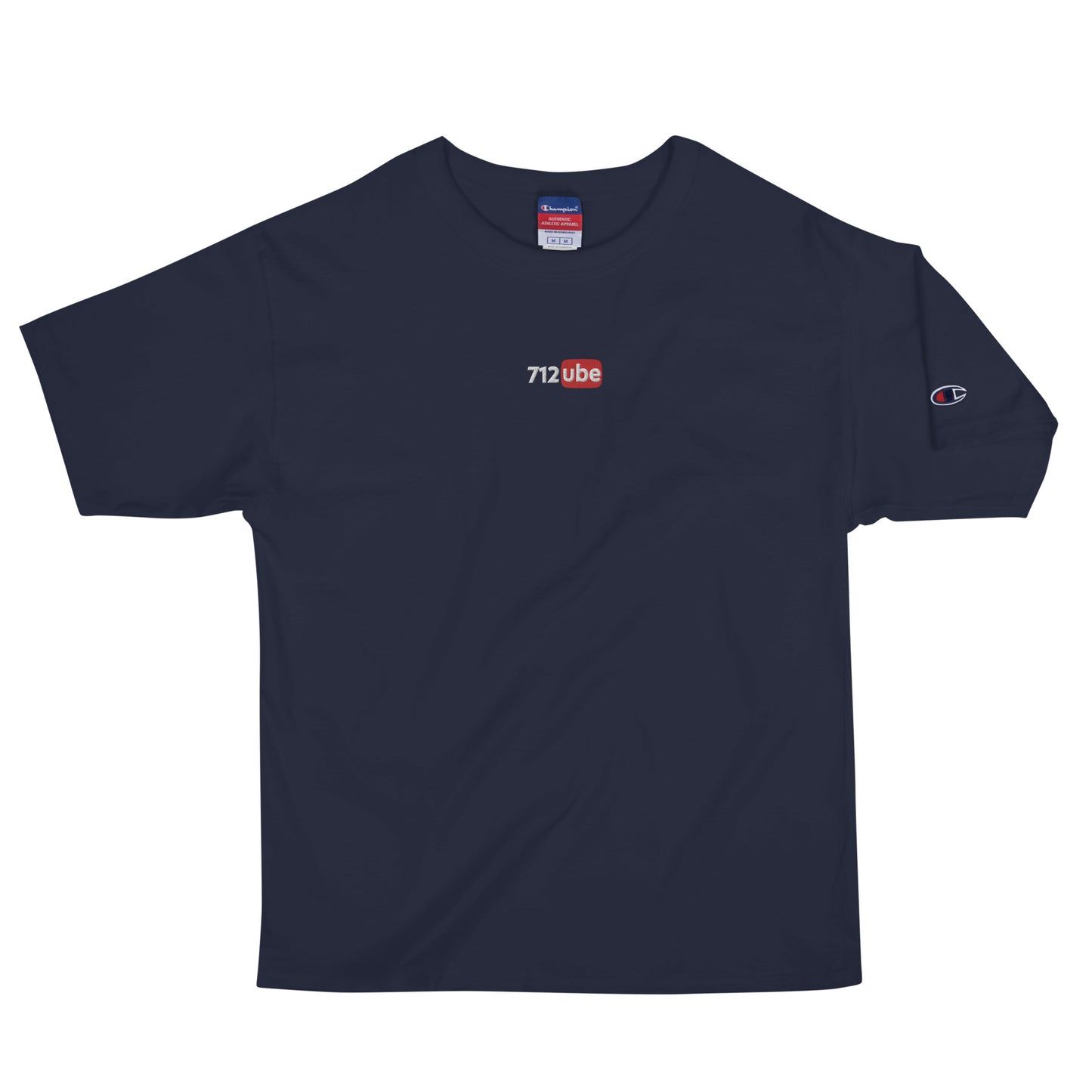 712ube x Champion Embroidered Men's T-Shirt (White Logo)