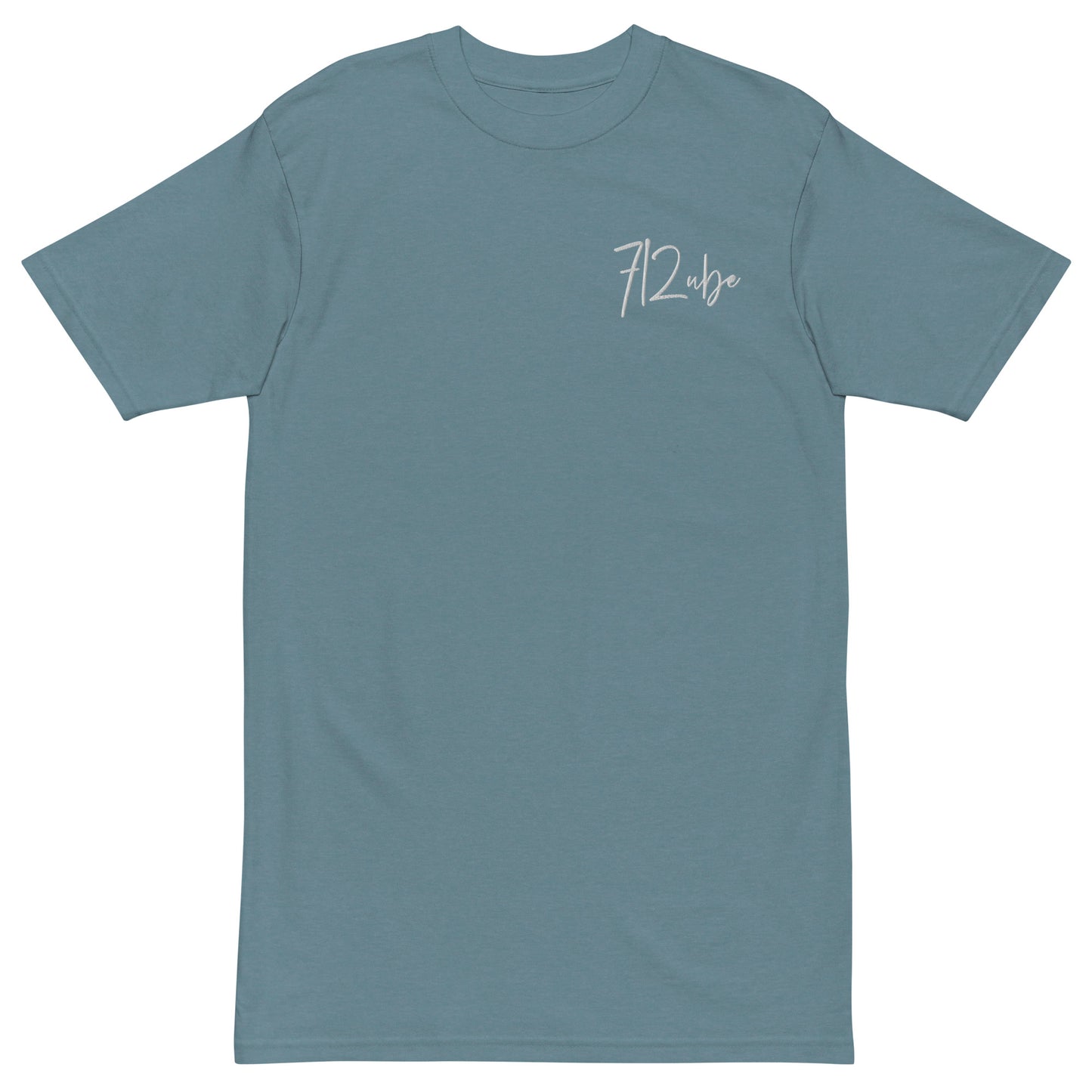 712ube Signature Series Men’s Embroidered Premium Heavyweight Tee (White Lettering)