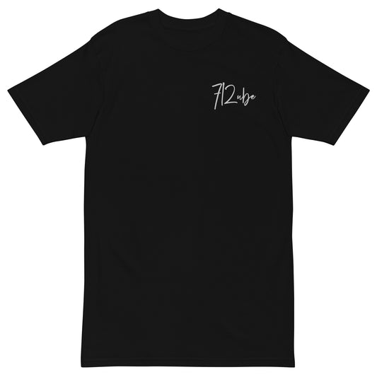 712ube Signature Series Men’s Embroidered Premium Heavyweight Tee (White Lettering)