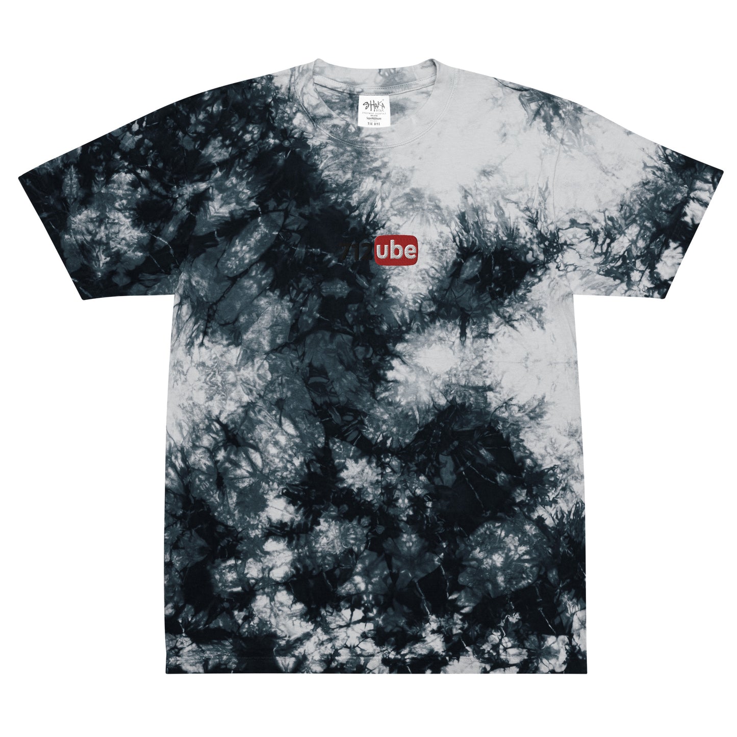 712ube Center Embroidered Oversized Tie-Dye T-Shirt (Black Logo)