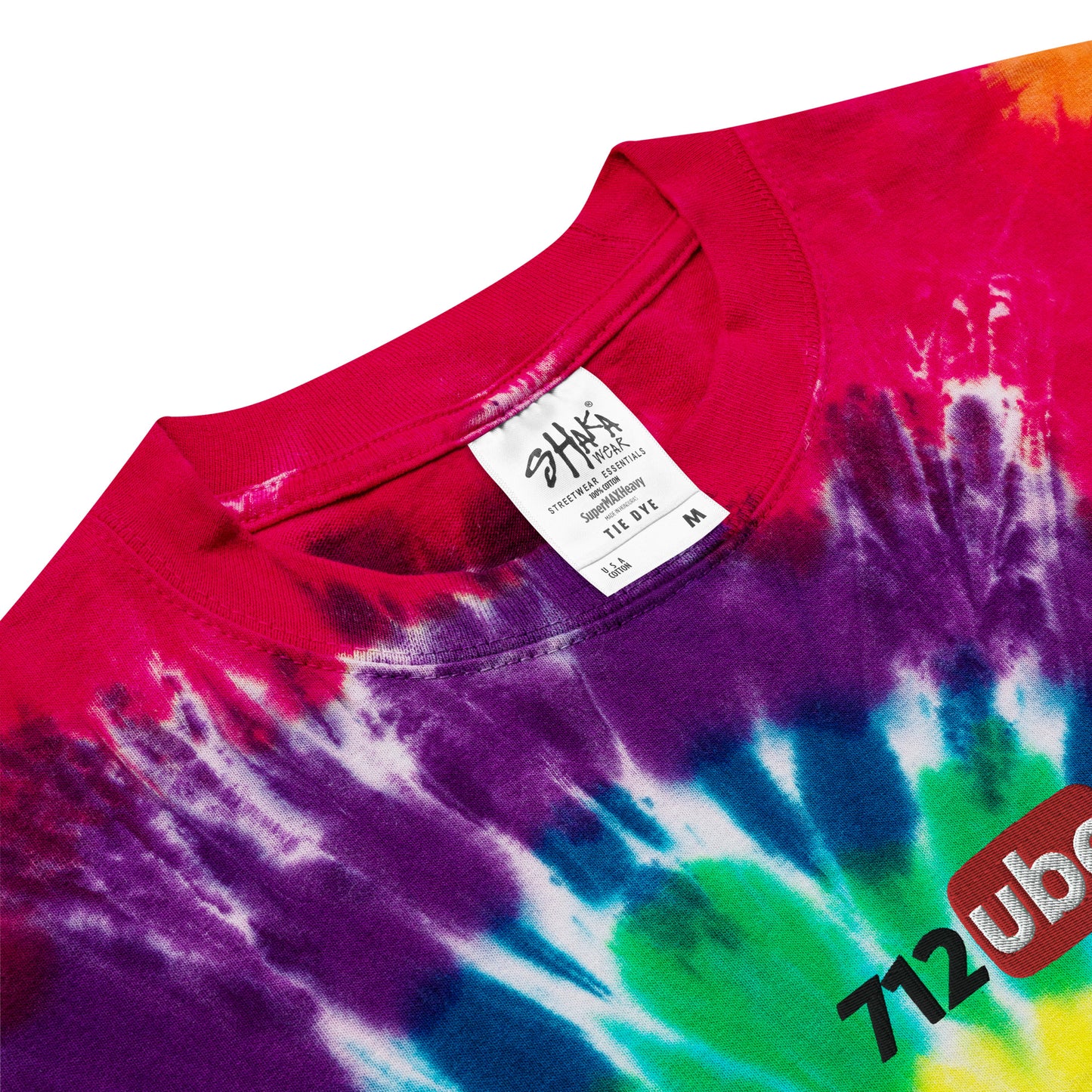 712ube Center Embroidered Oversized Tie-Dye T-Shirt (Black Logo)