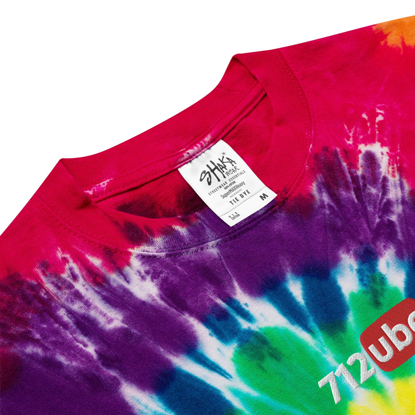 712ube Center Embroidered Oversized Tie-Dye T-Shirt (White Logo)