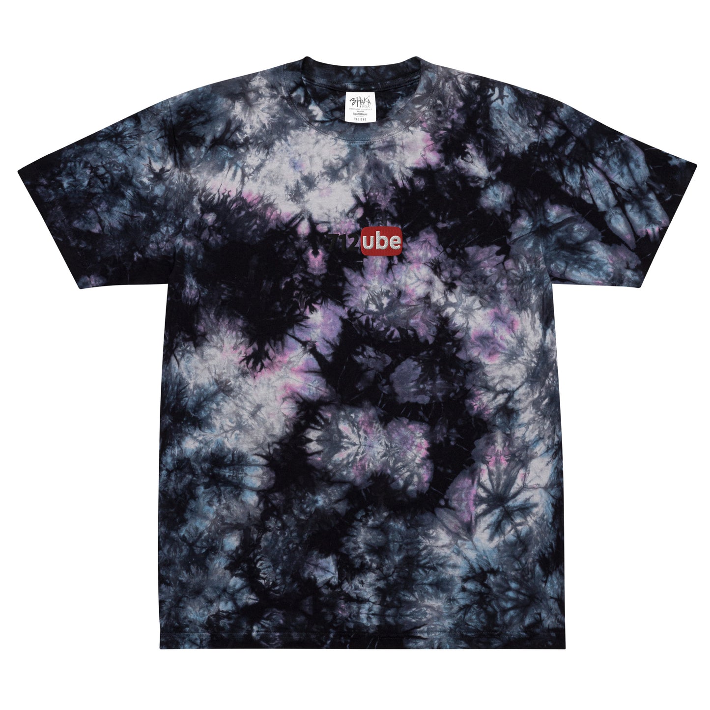 712ube Center Embroidered Oversized Tie-Dye T-Shirt (Black Logo)