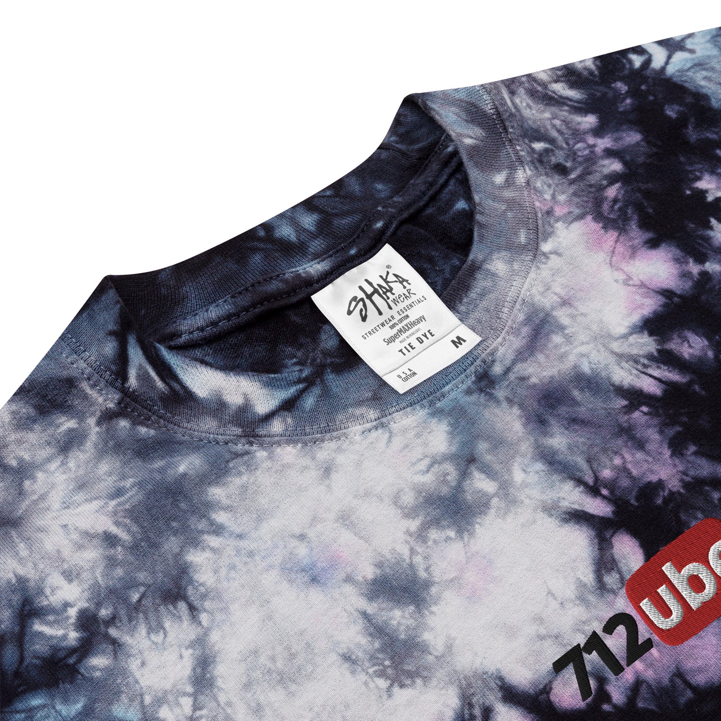 712ube Center Embroidered Oversized Tie-Dye T-Shirt (Black Logo)