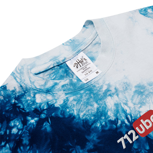 712ube Center Embroidered Oversized Tie-Dye T-Shirt (White Logo)