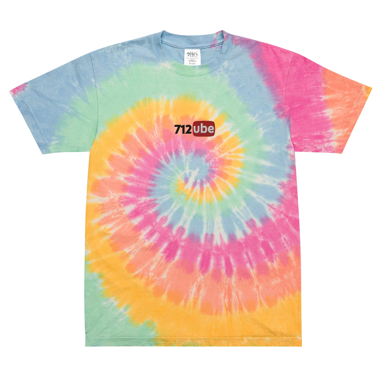 712ube Center Embroidered Oversized Tie-Dye T-Shirt (Black Logo)