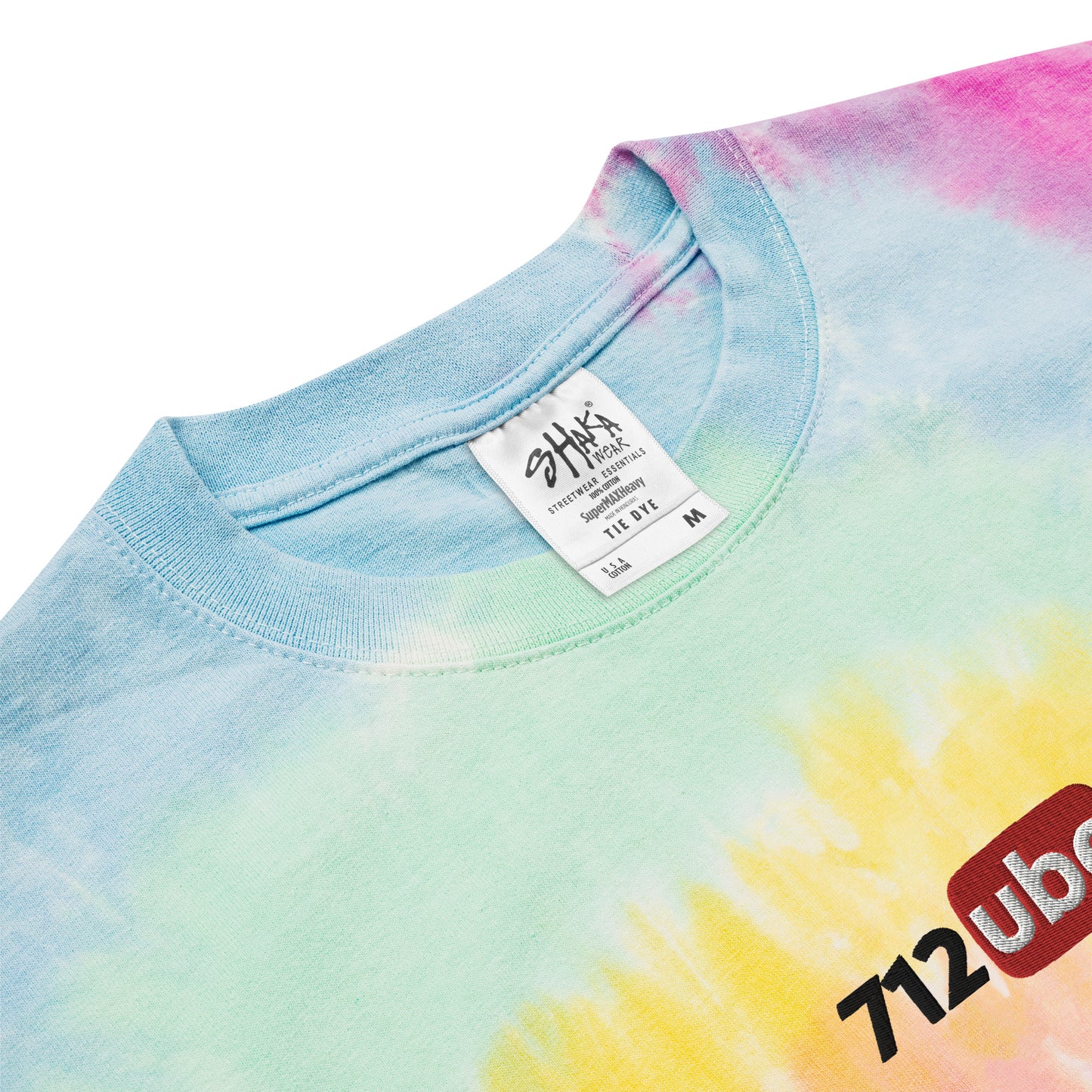 712ube Center Embroidered Oversized Tie-Dye T-Shirt (Black Logo)