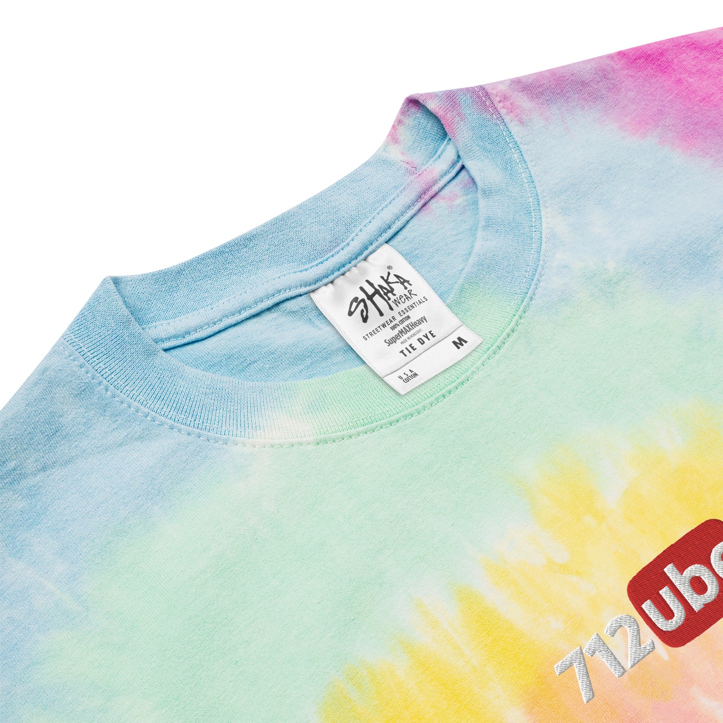 712ube Center Embroidered Oversized Tie-Dye T-Shirt (White Logo)