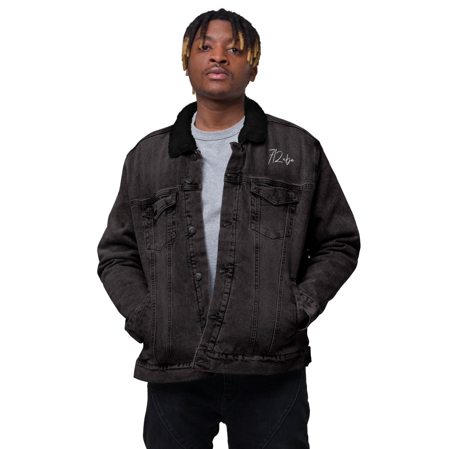 712ube Signature Series Embroidered Unisex Denim Sherpa Jacket