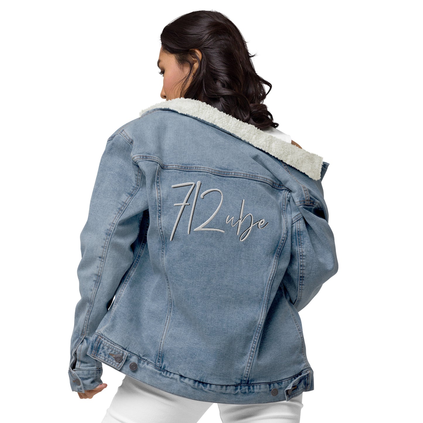 712ube Signature Series Embroidered Unisex Denim Sherpa Jacket (Blue Denim)