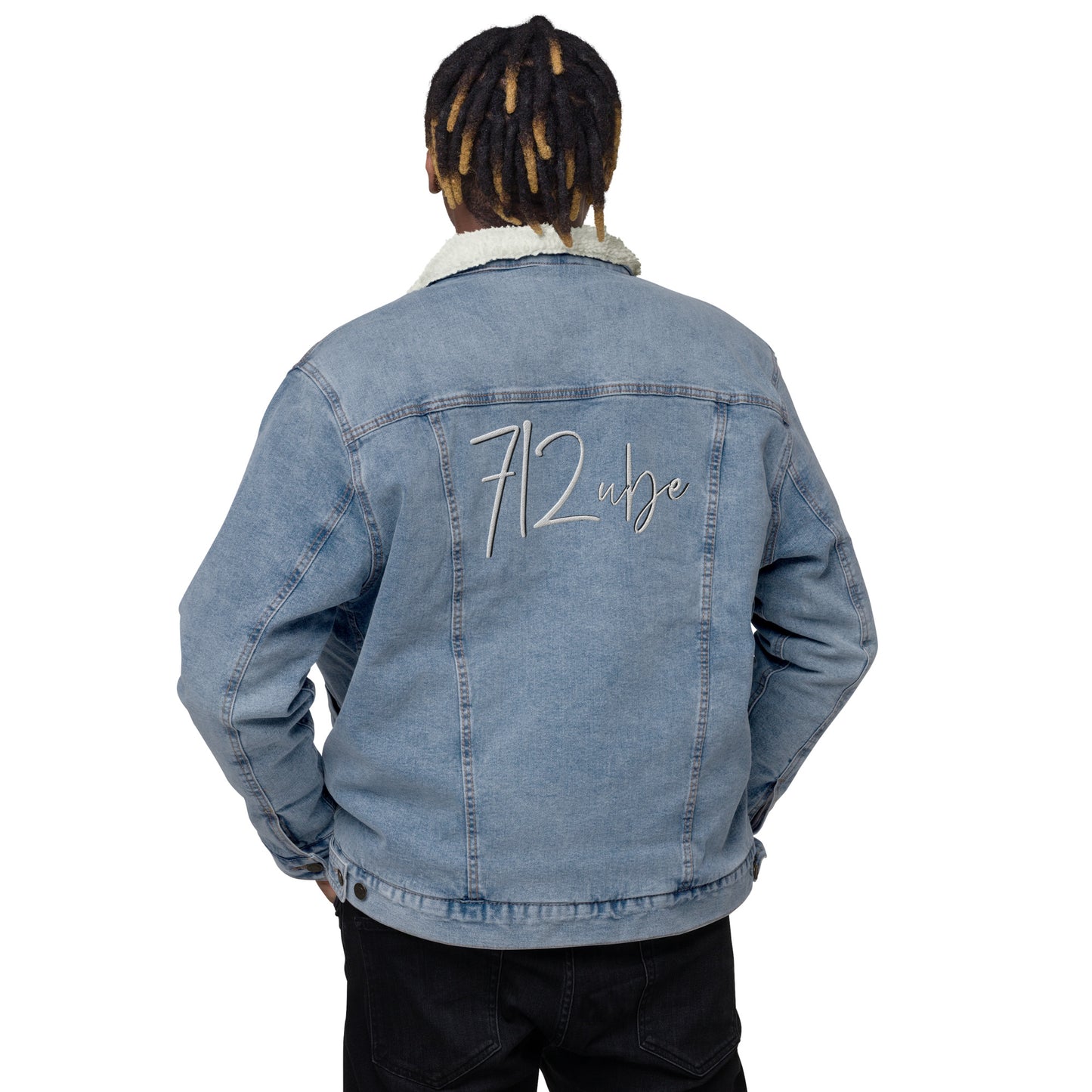 712ube Signature Series Embroidered Unisex Denim Sherpa Jacket (Blue Denim)