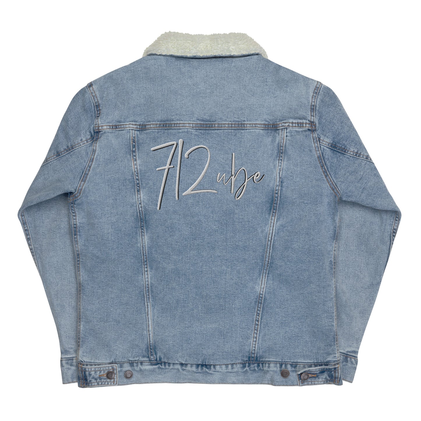 712ube Signature Series Embroidered Unisex Denim Sherpa Jacket (Blue Denim)