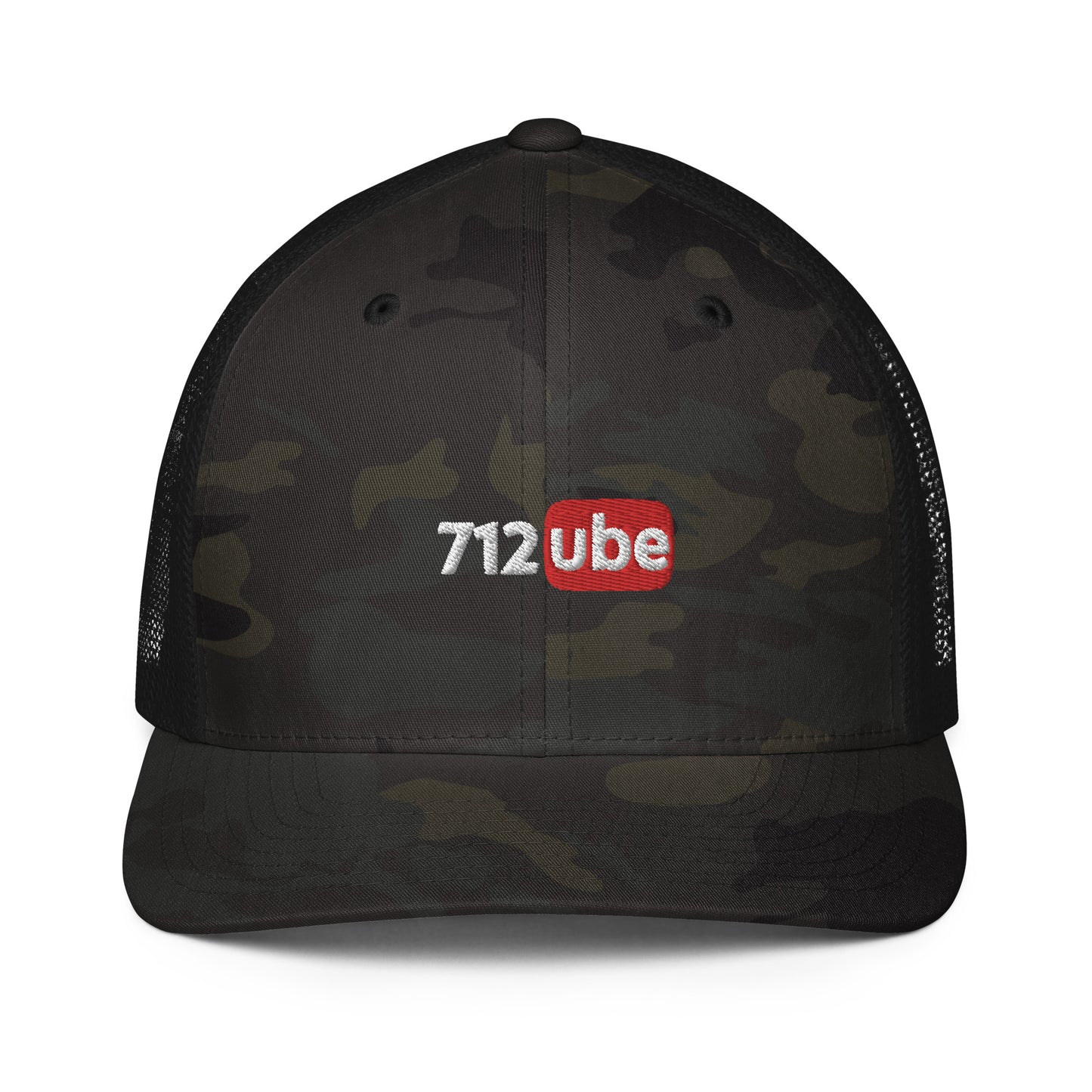 712ube Embroidered Multicam Closed-Back Trucker Cap