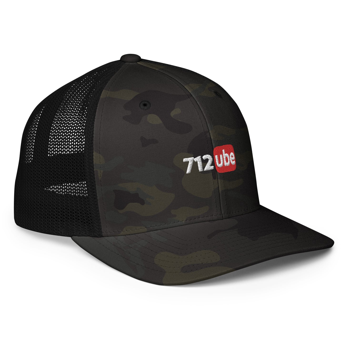 712ube Embroidered Multicam Closed-Back Trucker Cap