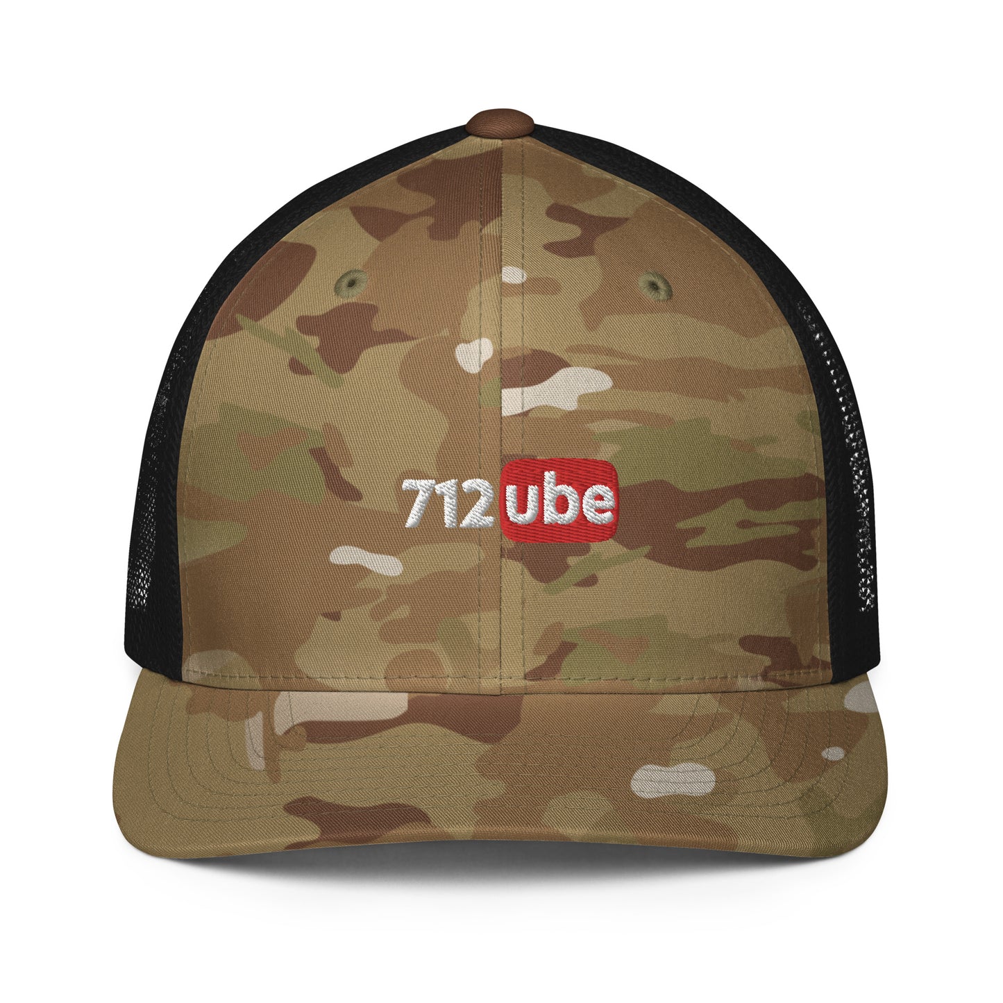 712ube Embroidered Multicam Closed-Back Trucker Cap