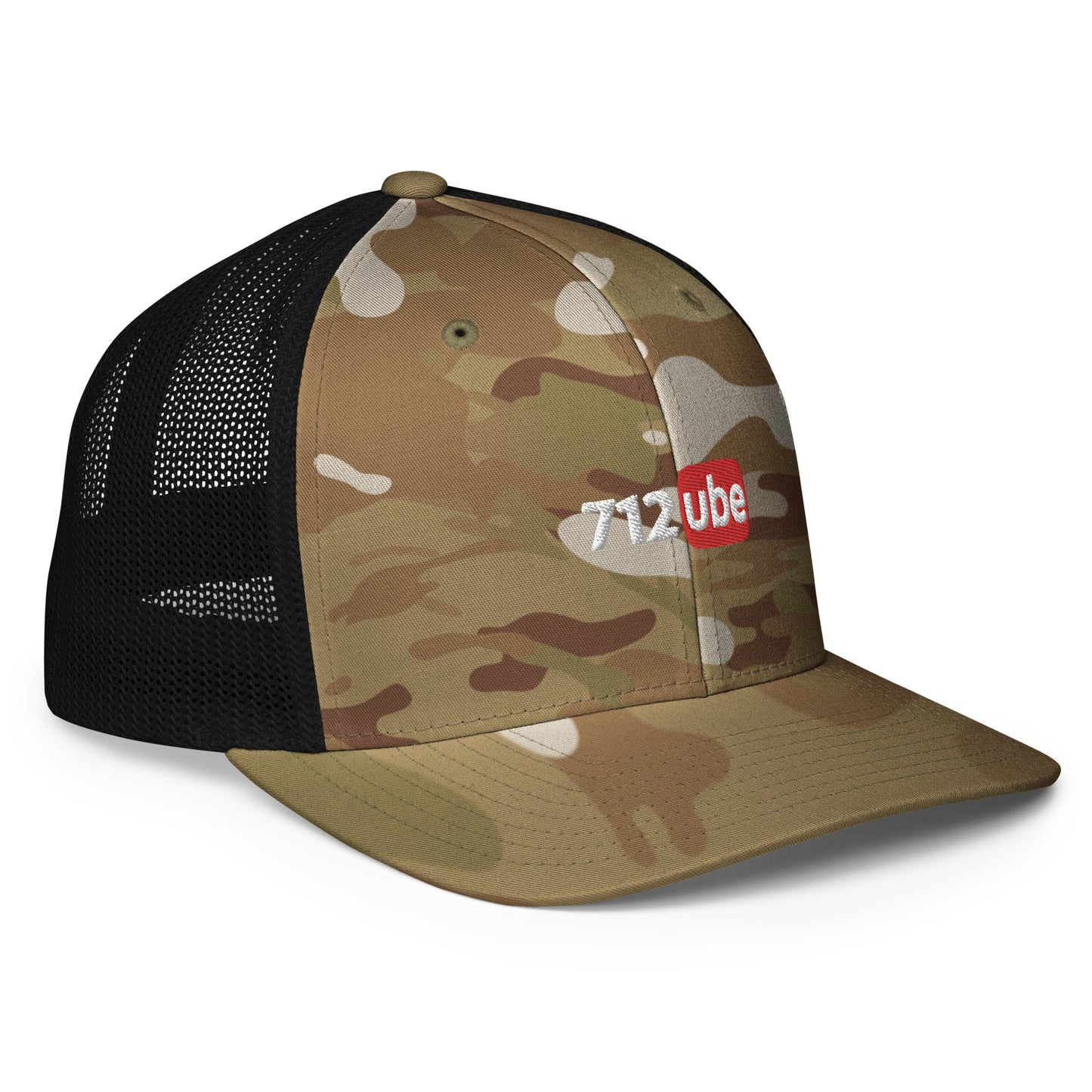 712ube Embroidered Multicam Closed-Back Trucker Cap