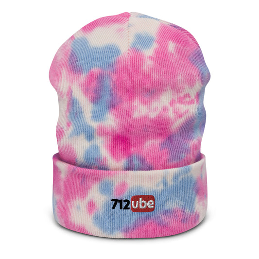 712ube Embroidered Tie-Dye Beanie (Black Lettering)