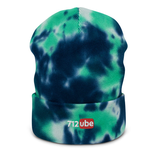 712ube Embroidered Tie-Dye Beanie (White Lettering)