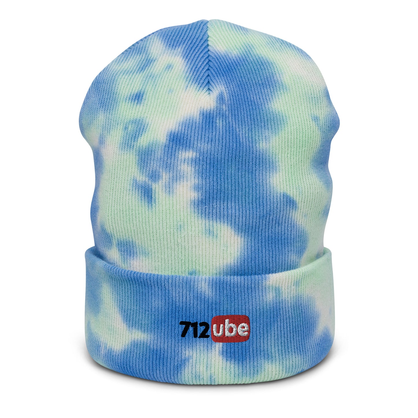 712ube Embroidered Tie-Dye Beanie (Black Lettering)